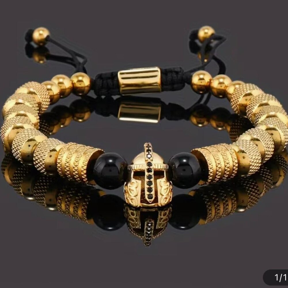 NEW - ARMOR OF GOD HELMET OF SALVATION STUNNING STAINLESS-STEEL BRACELET - GOLD - Picture 2 of 5